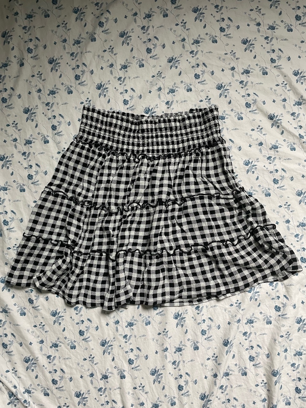 Black and white gingham mini skirt